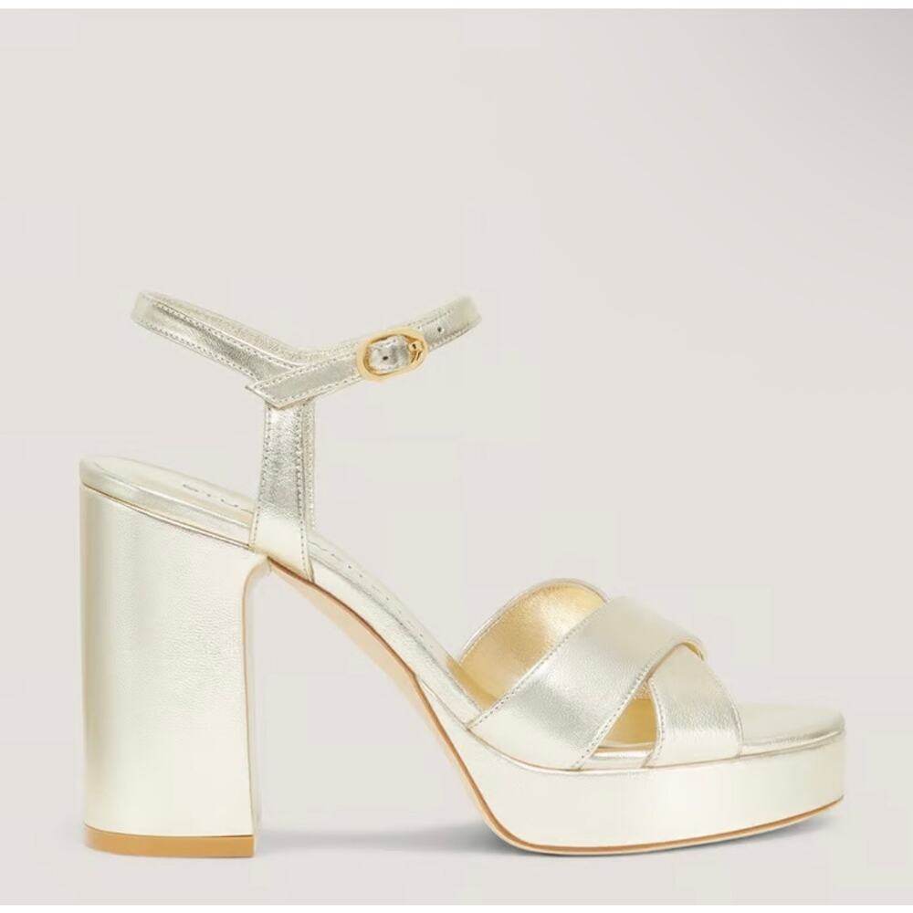 Stuart Weitzman Dayna Platform Sandals Light Gold Metallic Size 5 / EU 35.5 NIB